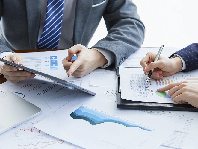 businessmen elegant suits business meeting discussing new project office 1